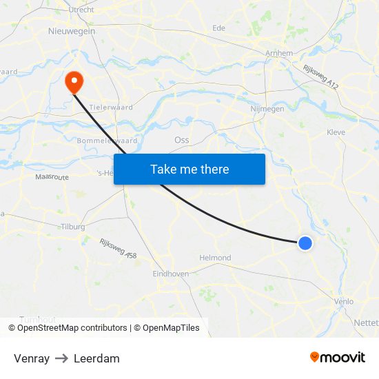 Venray to Leerdam map