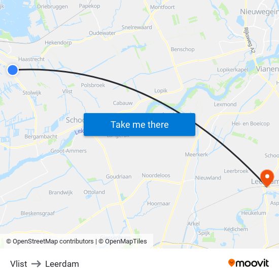 Vlist to Leerdam map