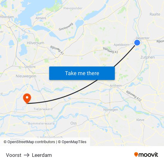 Voorst to Leerdam map