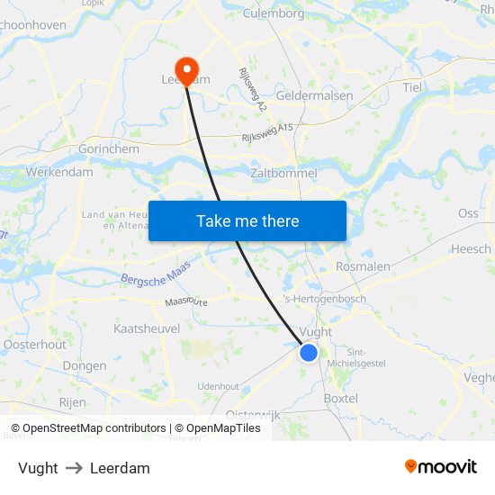 Vught to Leerdam map