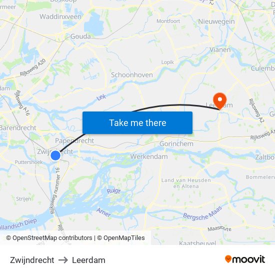 Zwijndrecht to Leerdam map
