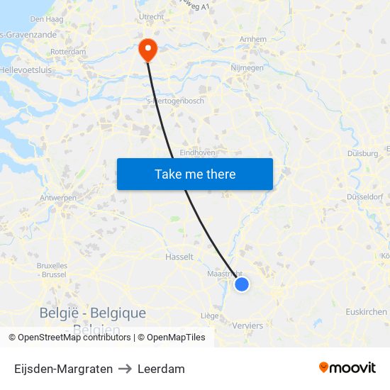 Eijsden-Margraten to Leerdam map