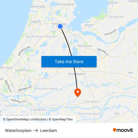 Waterlooplein to Leerdam map