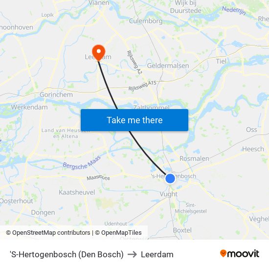 'S-Hertogenbosch (Den Bosch) to Leerdam map