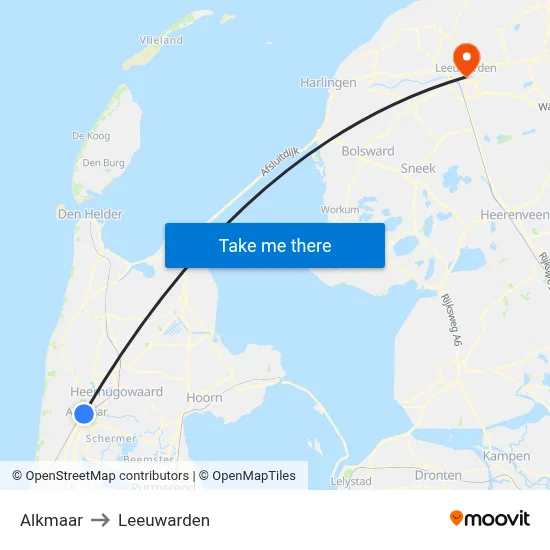 Alkmaar to Leeuwarden map