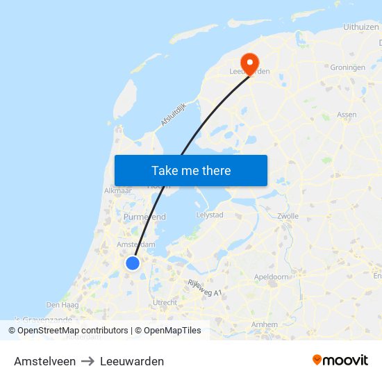 Amstelveen to Leeuwarden map