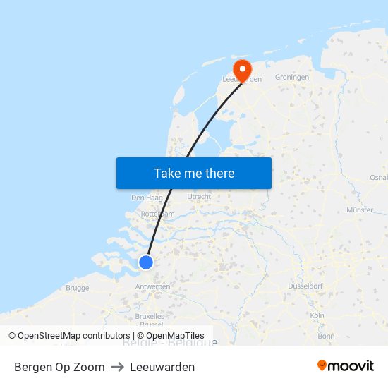Bergen Op Zoom to Leeuwarden map
