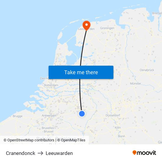 Cranendonck to Leeuwarden map