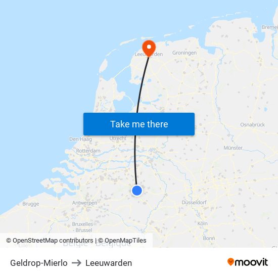 Geldrop-Mierlo to Leeuwarden map