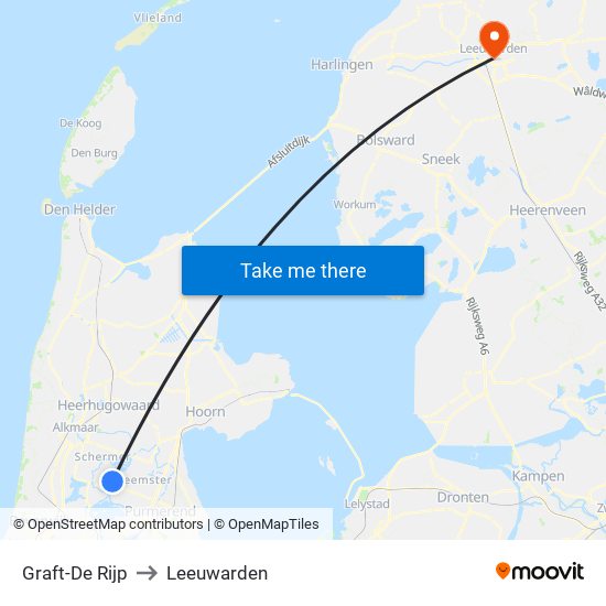 Graft-De Rijp to Leeuwarden map