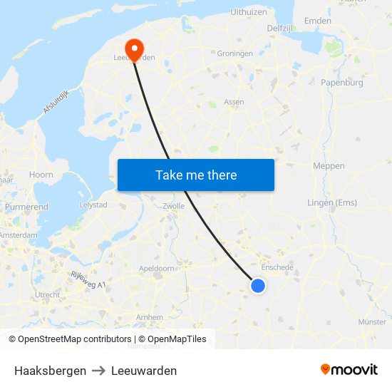 Haaksbergen to Leeuwarden map