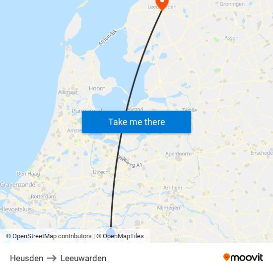 Heusden to Leeuwarden map