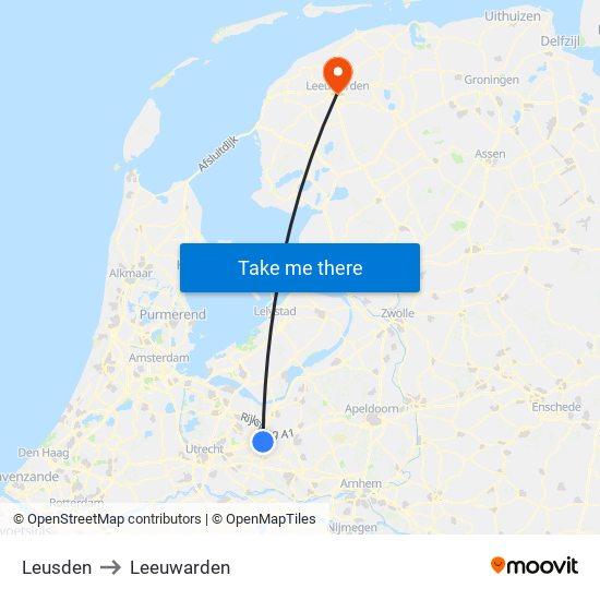 Leusden to Leeuwarden map