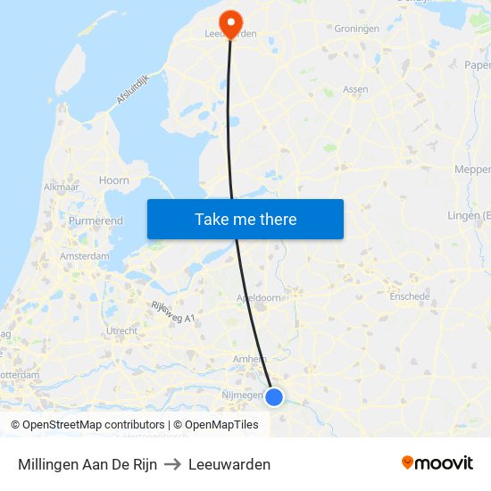 Millingen Aan De Rijn to Leeuwarden map