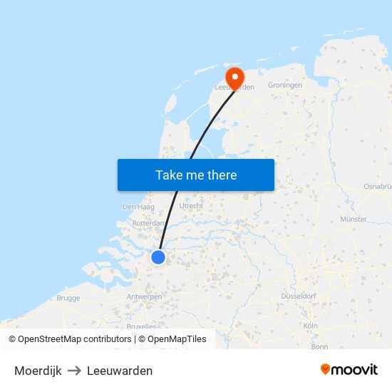 Moerdijk to Leeuwarden map