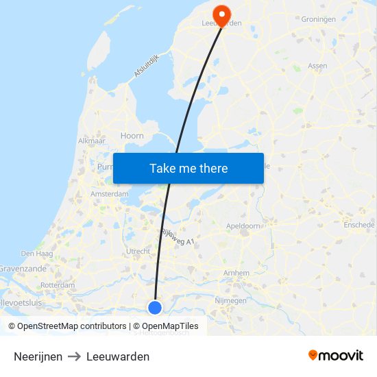 Neerijnen to Leeuwarden map