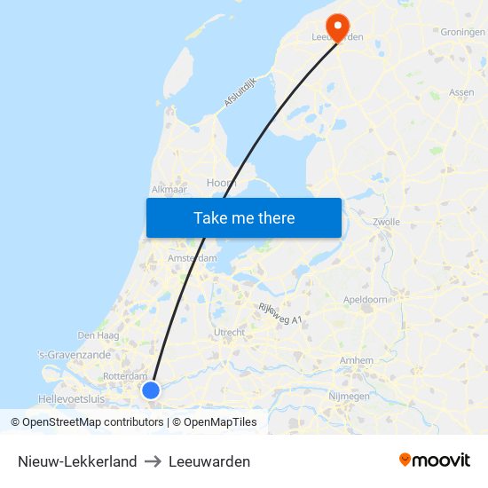 Nieuw-Lekkerland to Leeuwarden map