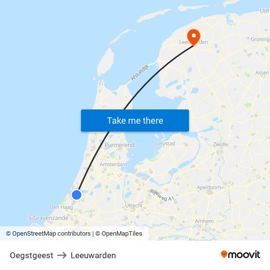 Oegstgeest to Leeuwarden map