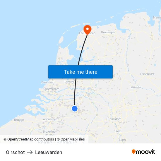 Oirschot to Leeuwarden map