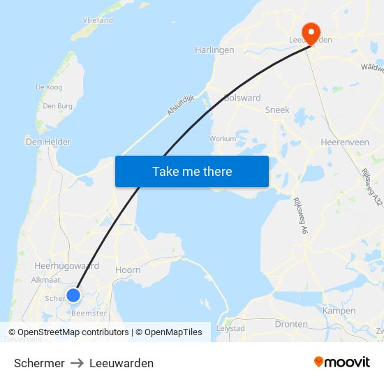 Schermer to Leeuwarden map