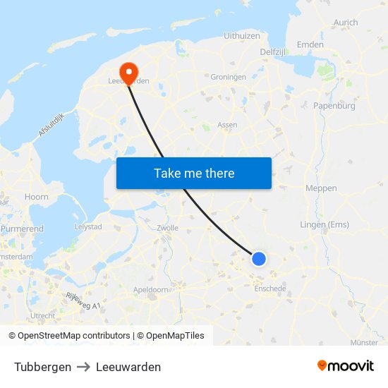 Tubbergen to Leeuwarden map