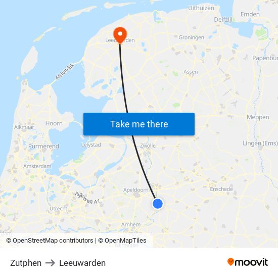 Zutphen to Leeuwarden map