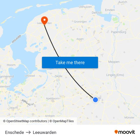 Enschede to Leeuwarden map