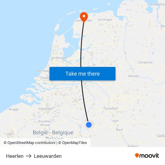 Heerlen to Leeuwarden map