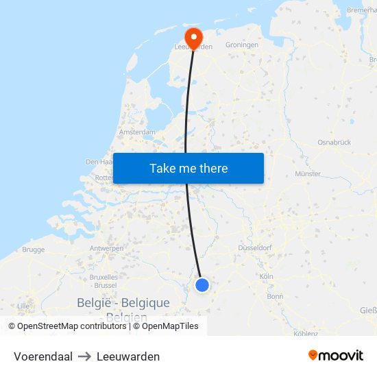 Voerendaal to Leeuwarden map