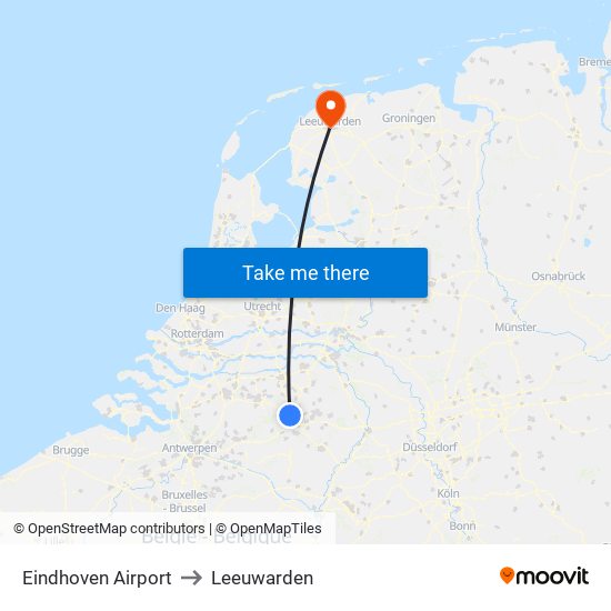 Eindhoven Airport to Leeuwarden map