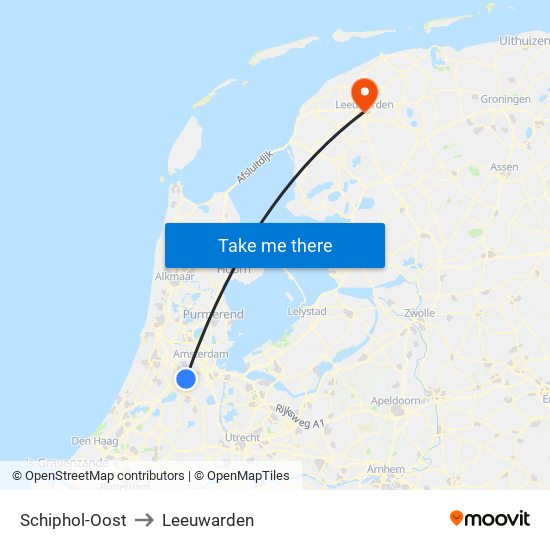 Schiphol-Oost to Leeuwarden map