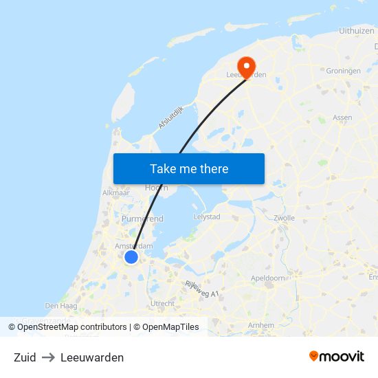 Zuid to Leeuwarden map