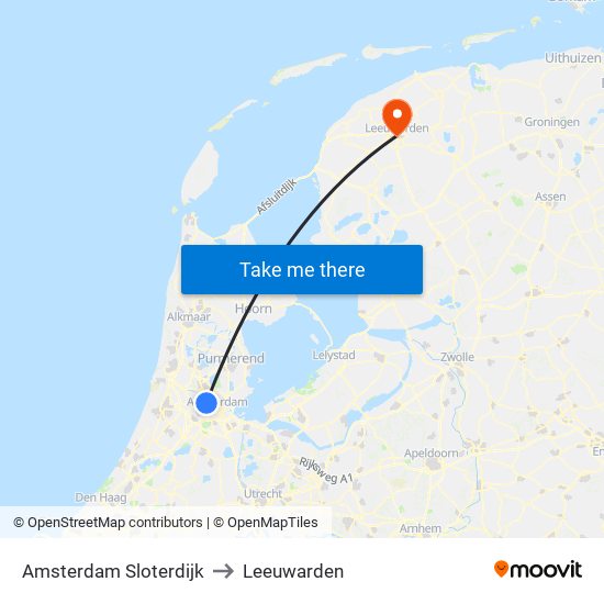 Amsterdam Sloterdijk to Leeuwarden map