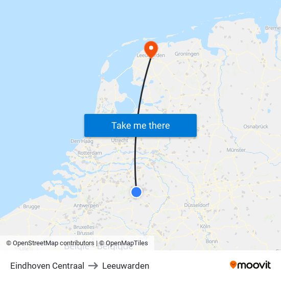 Eindhoven Centraal to Leeuwarden map