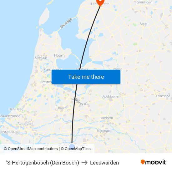 'S-Hertogenbosch (Den Bosch) to Leeuwarden map