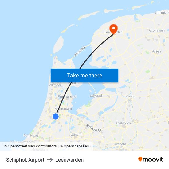 Schiphol, Airport to Leeuwarden map