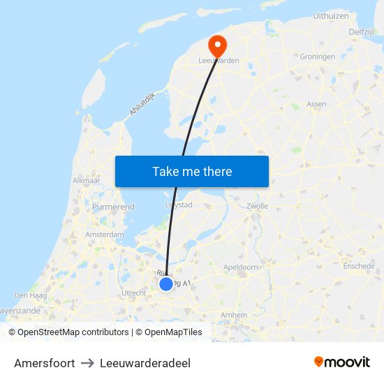 Amersfoort to Leeuwarderadeel map