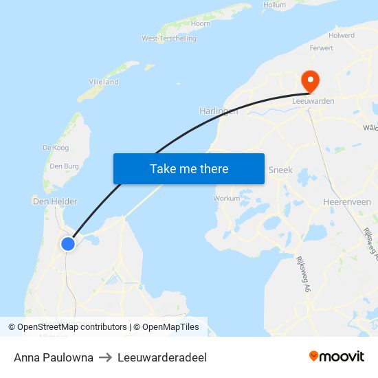 Anna Paulowna to Leeuwarderadeel map