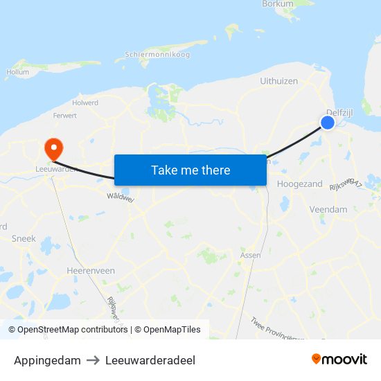 Appingedam to Leeuwarderadeel map