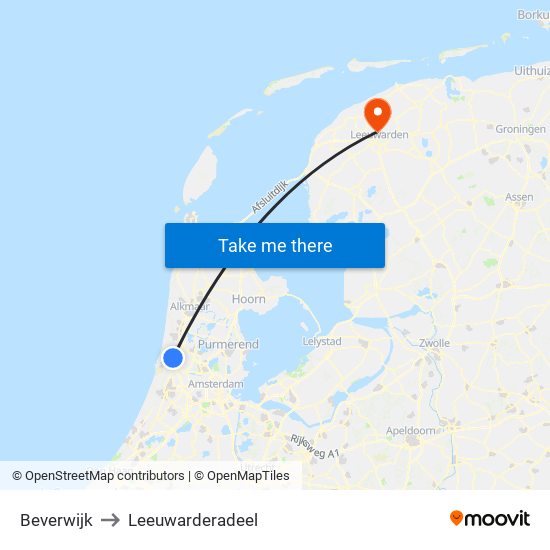 Beverwijk to Leeuwarderadeel map