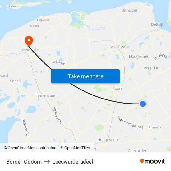 Borger-Odoorn to Leeuwarderadeel map