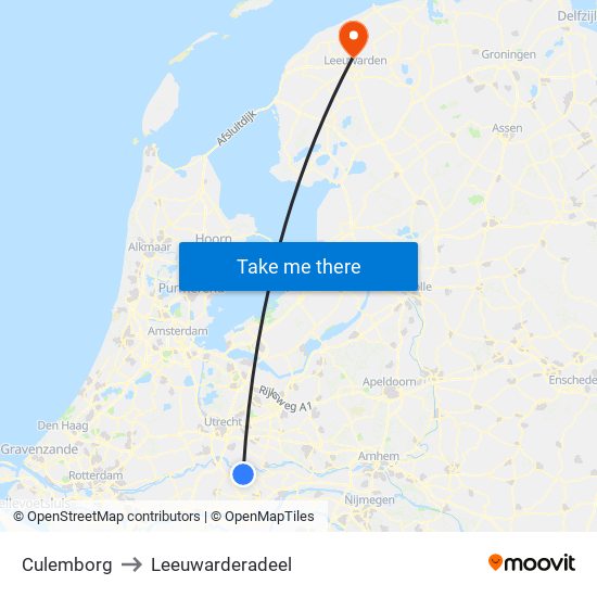 Culemborg to Leeuwarderadeel map