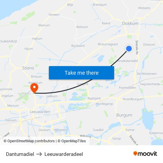 Dantumadiel to Leeuwarderadeel map