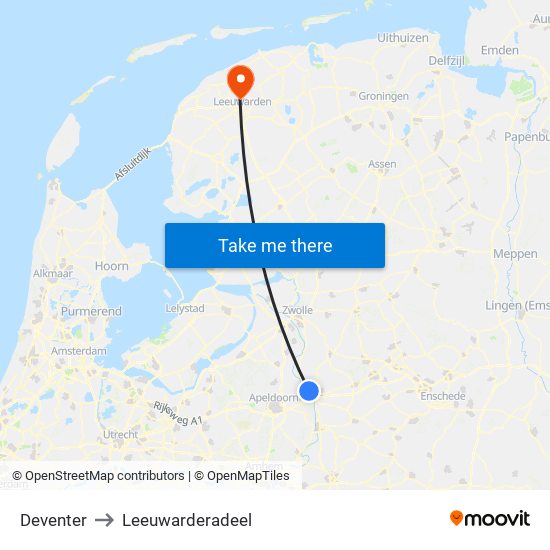 Deventer to Leeuwarderadeel map