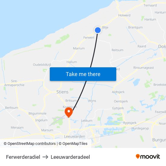 Ferwerderadiel to Leeuwarderadeel map