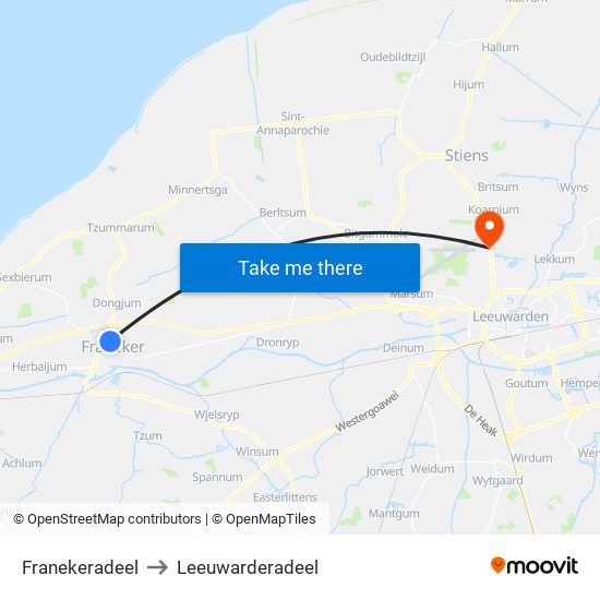 Franekeradeel to Leeuwarderadeel map