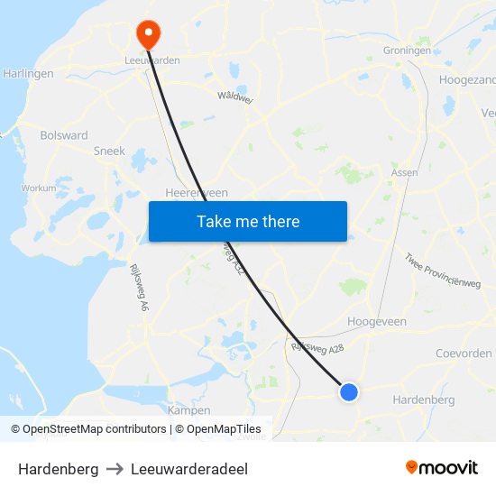 Hardenberg to Leeuwarderadeel map