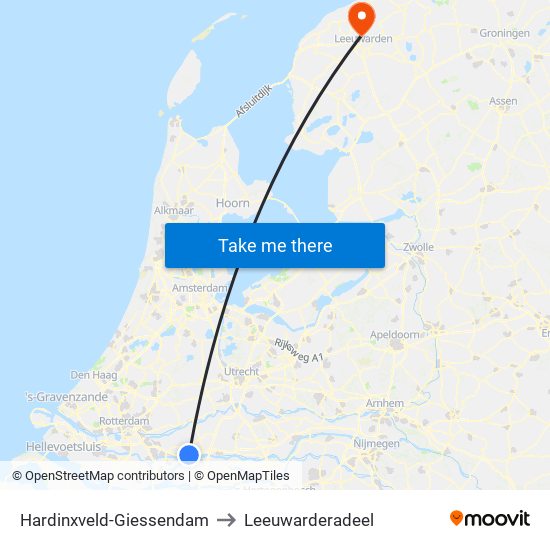 Hardinxveld-Giessendam to Leeuwarderadeel map