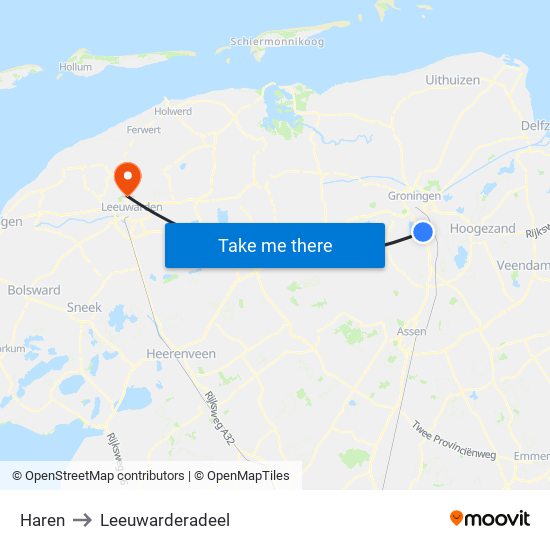 Haren to Leeuwarderadeel map