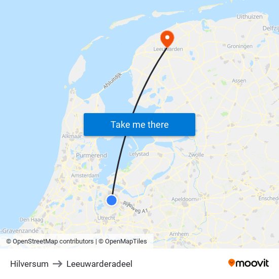 Hilversum to Leeuwarderadeel map